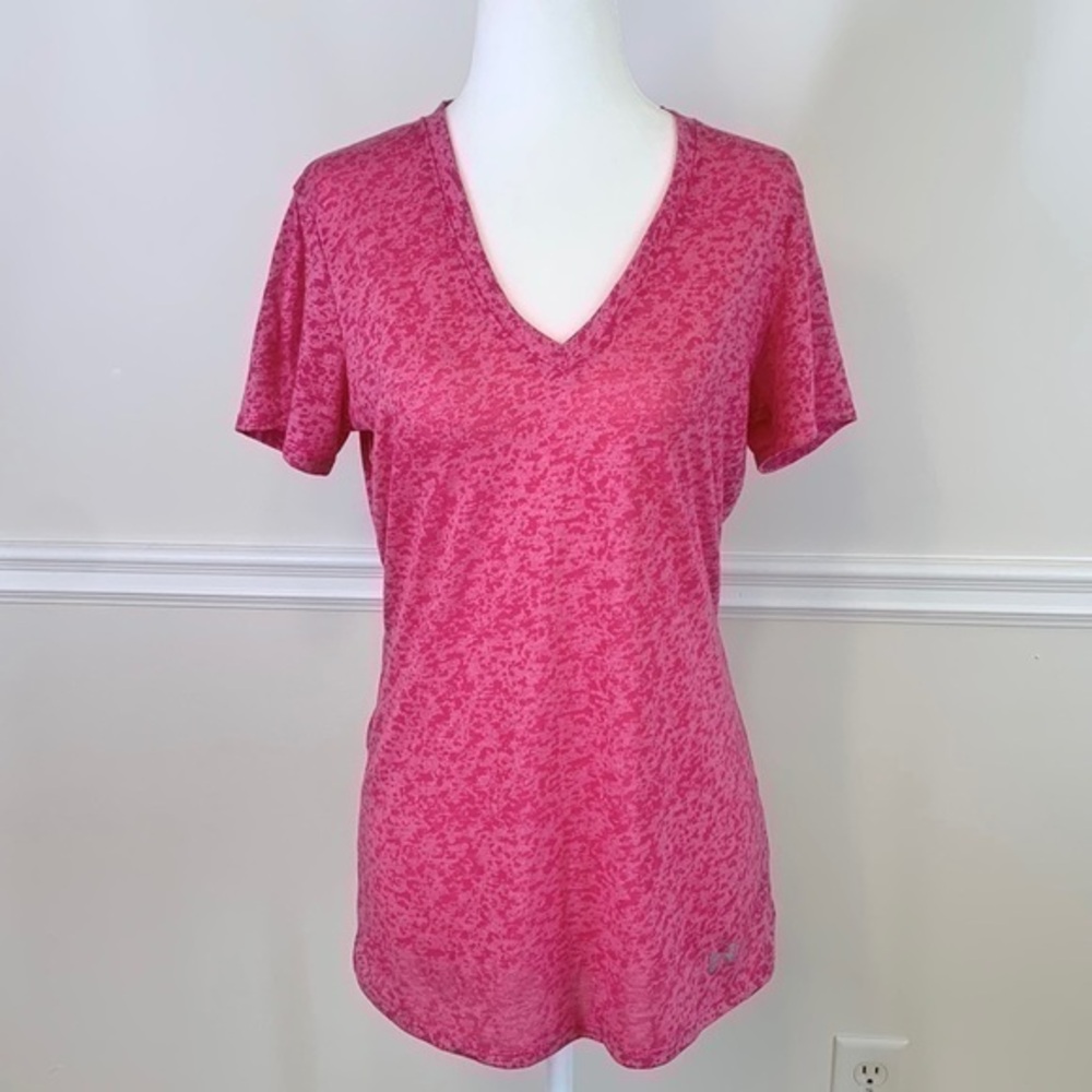 UNDER ARMOUR HeatGear V-Neck Short Sleeve Pink Workout Athletic Tee M